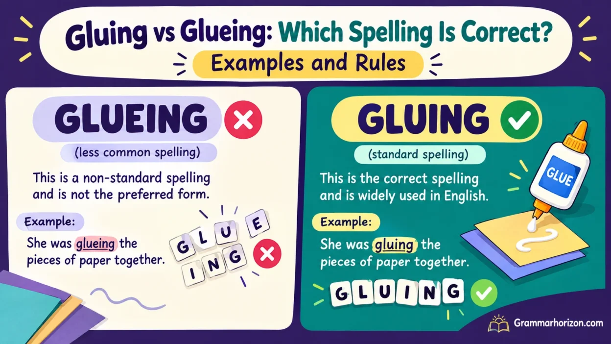 Gluing vs Glueing: Which Spelling Is Correct? Examples and Rules